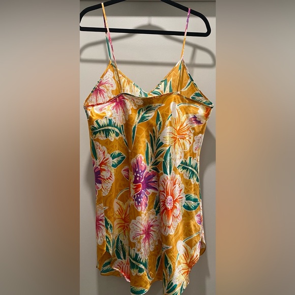 VTG Romantic Moods 90s Y2K Yellow Tropical Floral Cami Slip Mini Dress - L - Picture 12 of 15